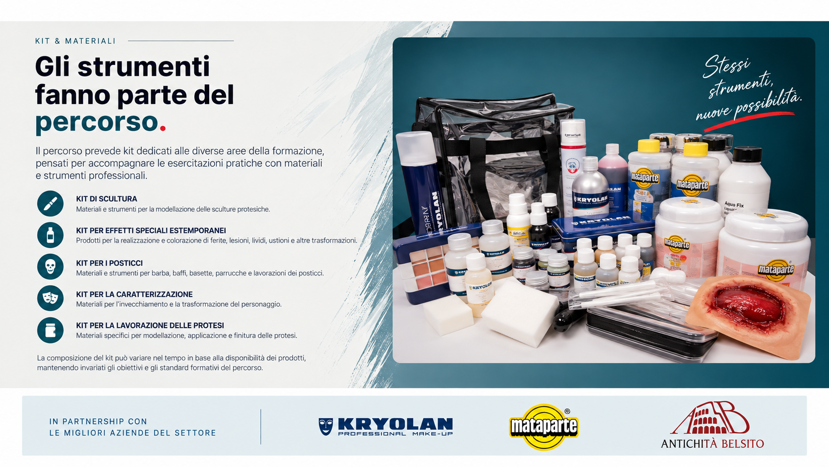 Kit e materiali professionali per il corso Special FX Artist a Napoli
