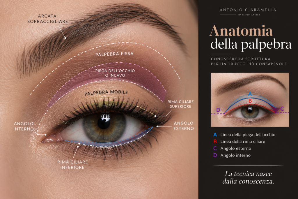 Anatomia della palpebra mobile e fissa nel trucco degli occhi
