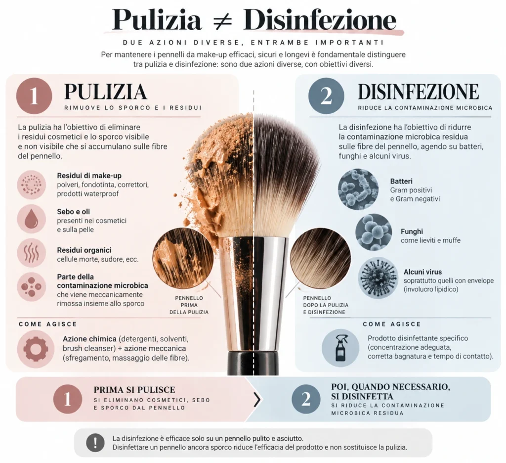 Differenza tra pulizia e disinfezione dei pennelli da make-up